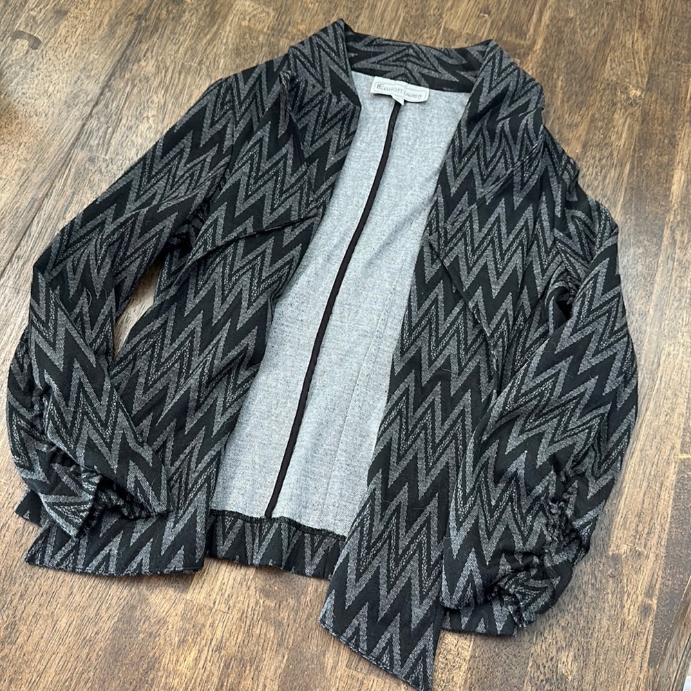 Elliott Lauren Blazer Wide Lapel Open Front 3/4 Ruched sleeve